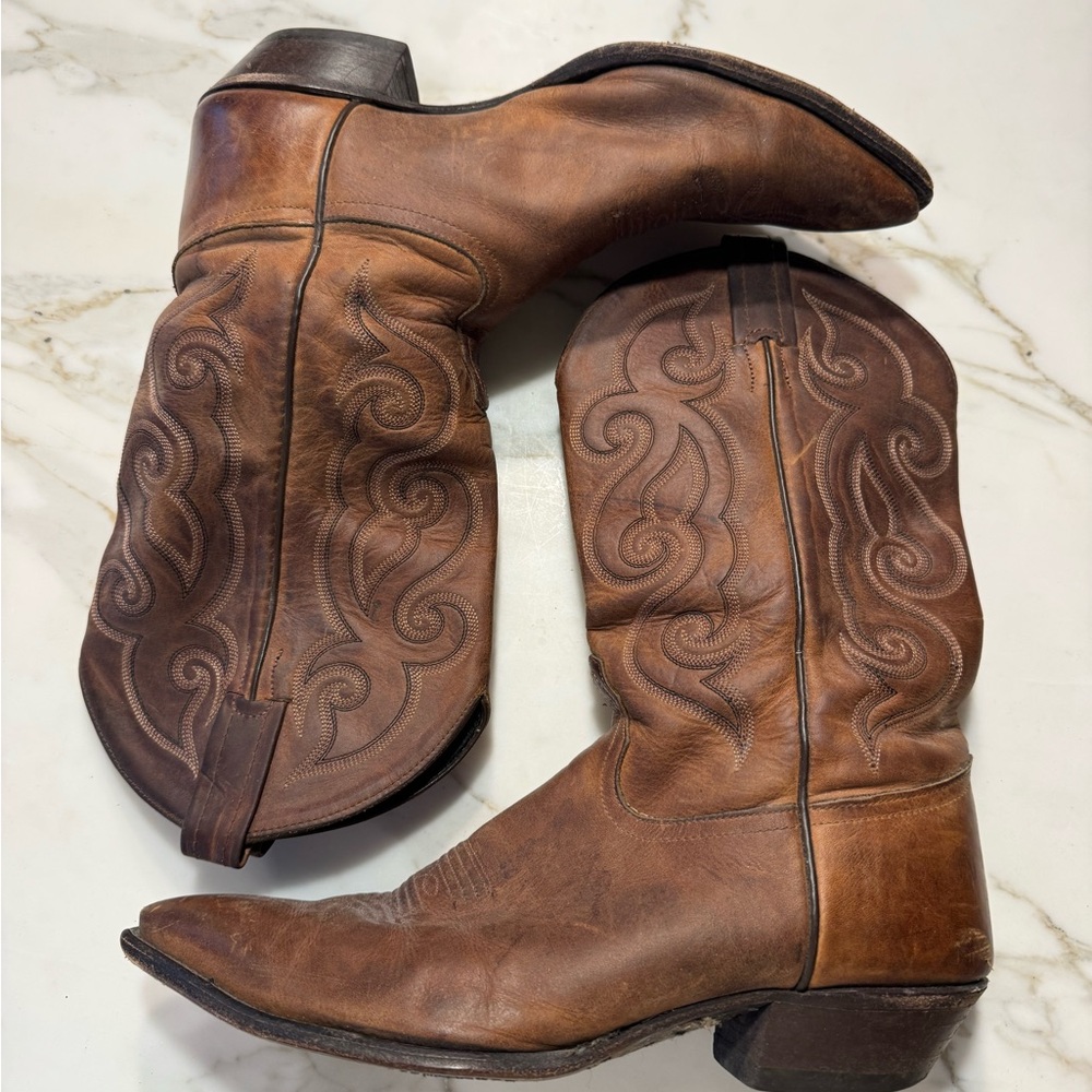 Tony Lama Brown Leather Western Cowboy Boots